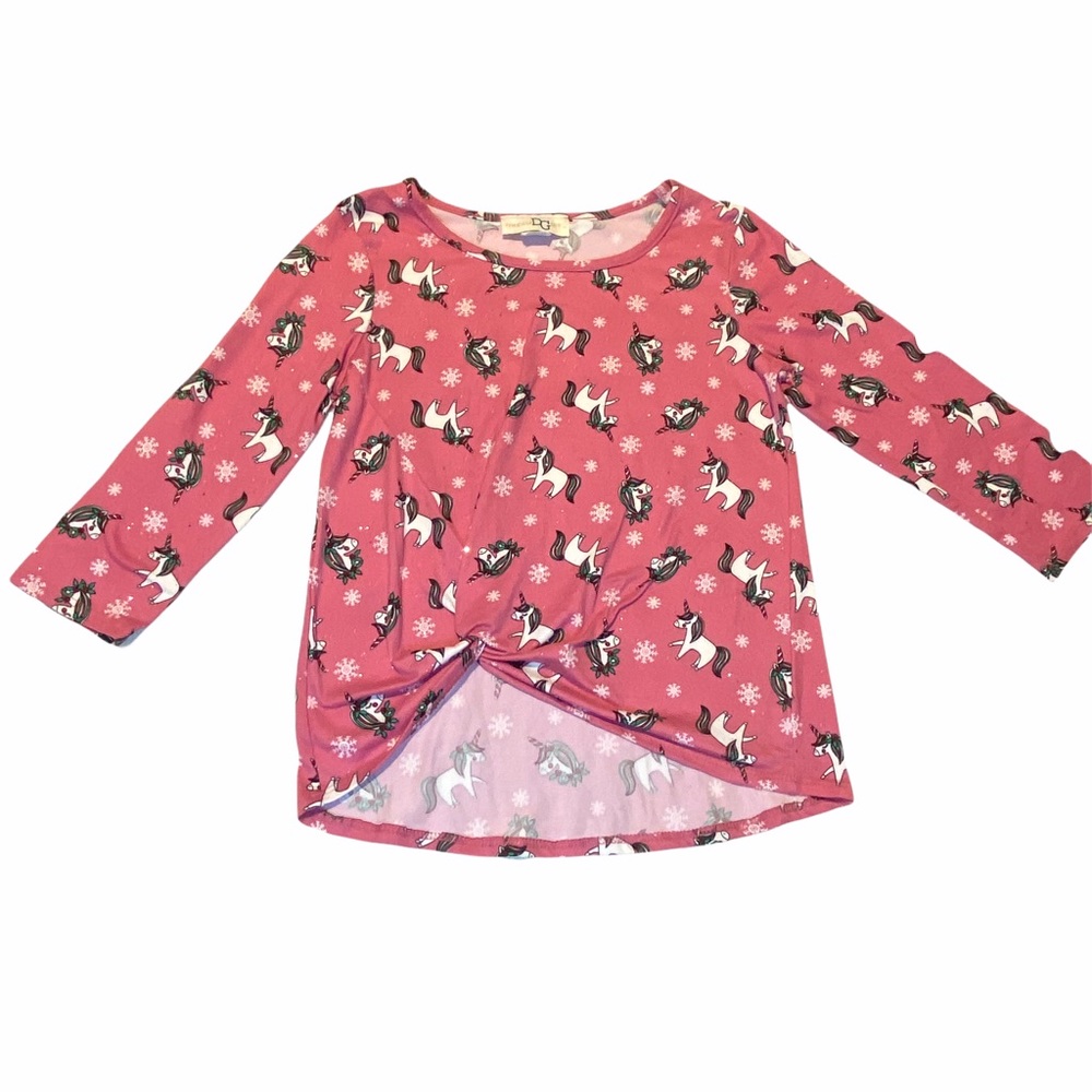 Dream Girl Girls Pink L 10/12 Unicorn Sparkle Blouse Shirt Top 3/4 Long Sleeve